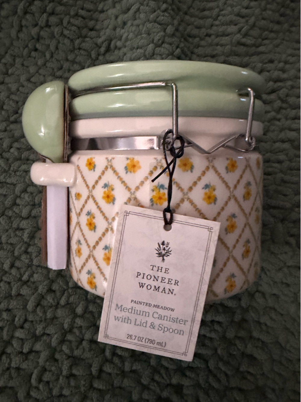 The Pioneer Woman Painted Meadow Ceramic Canister in Green, Yellow, White